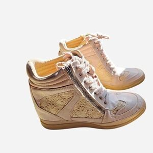 Aeropostale Blush Pink Hidden Wedge Sneakers High Top Zip Lace Up Y2K Style